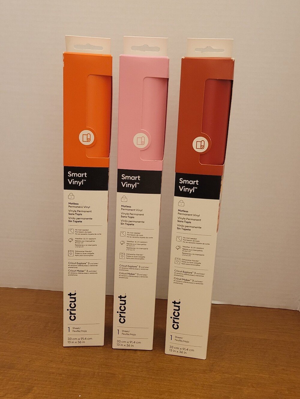 Cricut Smart Vinyl Rolls in Light Pink, Orange & Red-13 in. x 36 in. NEW
